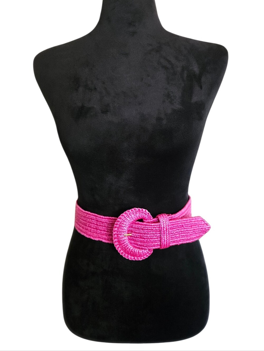 Vintage Women's Pink Raffia Strecth Statement Waist Belt Size S/M